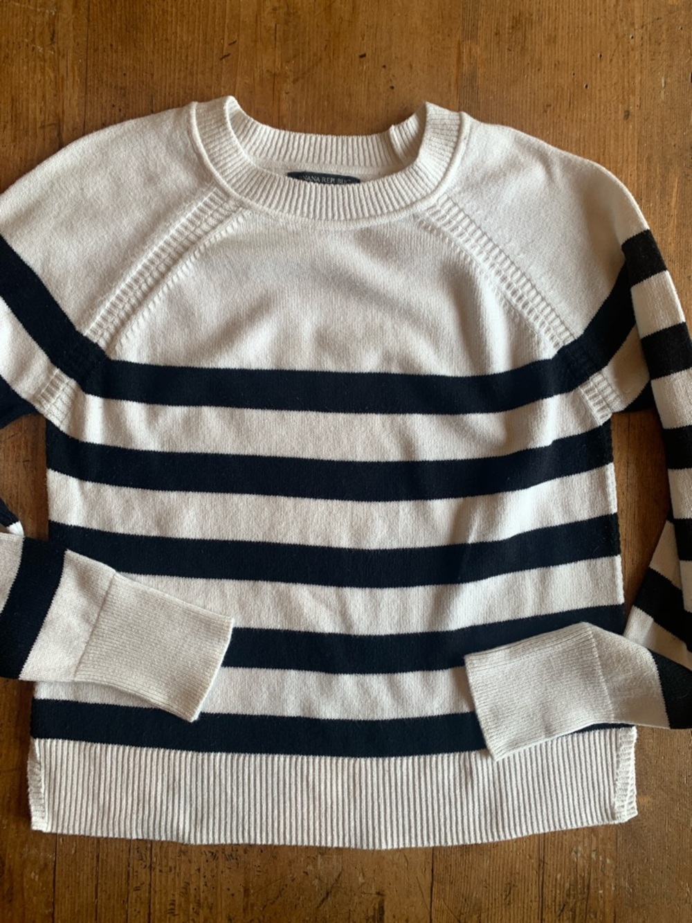 Banana Republic Cream and Black Striped Crewneck Sweater